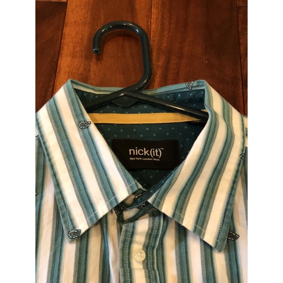 Nick (It) It Men's L Green Paisley Striped Long Sleeve Button Down Shirt - Picture 5 of 15